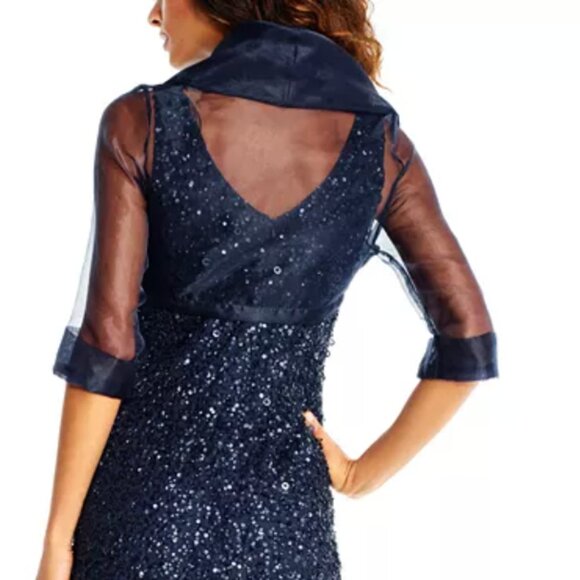 Adrianna Pappell Organza Wrap Shrug Jacket, Size L, Navy Blue - Picture 5 of 5